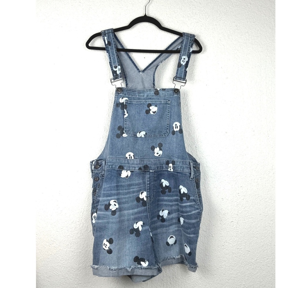 Disney Blue Mickey Mouse Denim Shortalls - 18 - All Over Print Raw Hem Disney